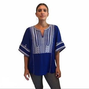 Skies are Blue Boho Style Blue and White Tunic (M)